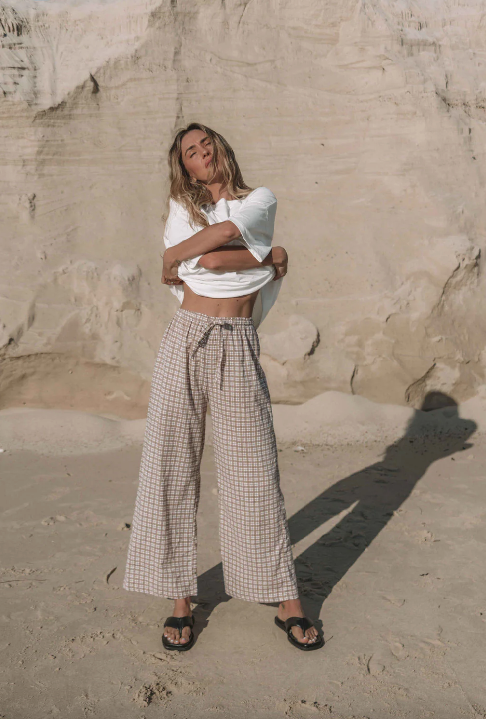 Bobbi Pant Mocha Gingham | The Hall Store