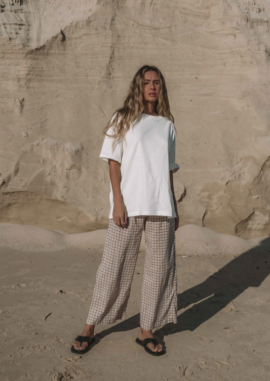 Bobbi Pant Mocha Gingham | The Hall Store