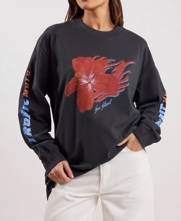 Flaming Hibiscus Long Sleeve T- Shirt | Sea Street