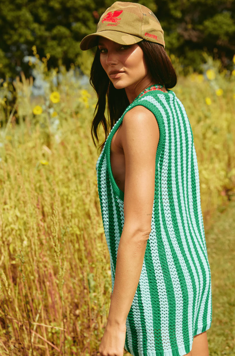 The Knit B-Ball Singlet - Green & Blue Stripe | Sabbi