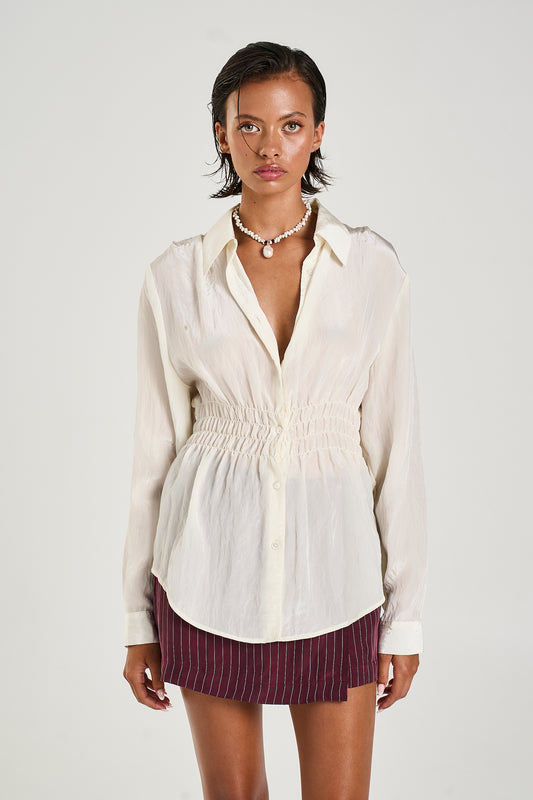 Shirred LS Shirt - Sand | Summi Summi